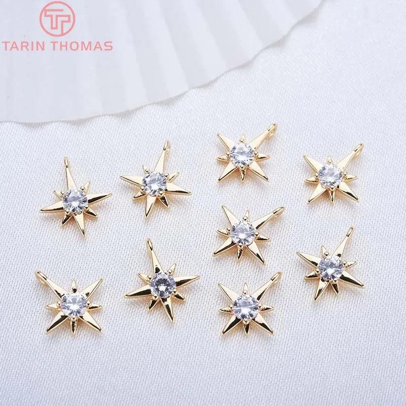 6PCS 11MM 24K Brass Zircon Charms Pendants DIY Jewelry Accessories