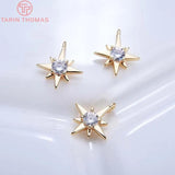 6PCS 11MM 24K Brass Zircon Charms Pendants DIY Jewelry Accessories