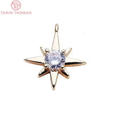 6PCS 11MM 24K Brass Zircon Charms Pendants DIY Jewelry Accessories