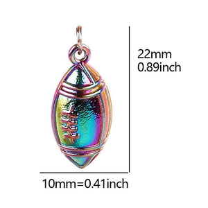 15pcs Football Rugby Sports Charms Rainbow Alloy Pendant
