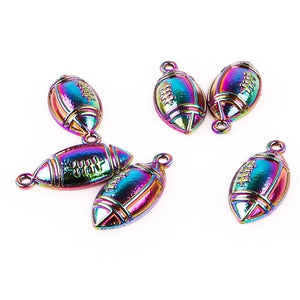15pcs Football Rugby Sports Charms Rainbow Alloy Pendant