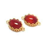 2pcs Crown Pendant 24K Plated Brass Red Agate Stone Earrings Charms
