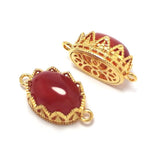2pcs Crown Pendant 24K Plated Brass Red Agate Stone Earrings Charms