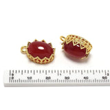 2pcs Crown Pendant 24K Plated Brass Red Agate Stone Earrings Charms