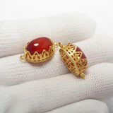 2pcs Crown Pendant 24K Plated Brass Red Agate Stone Earrings Charms