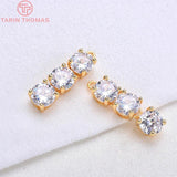 6PCS 6*20MM 24K Plated Brass Zircon Three-chain Charms Pendants