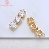 6PCS 6*20MM 24K Plated Brass Zircon Three-chain Charms Pendants