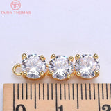 6PCS 6*20MM 24K Plated Brass Zircon Three-chain Charms Pendants