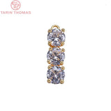 6PCS 6*20MM 24K Plated Brass Zircon Three-chain Charms Pendants