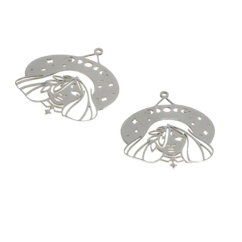 5pcs Witch Girl Moon Celestial Charm Stainless Steel Pendant DIY Jewelry