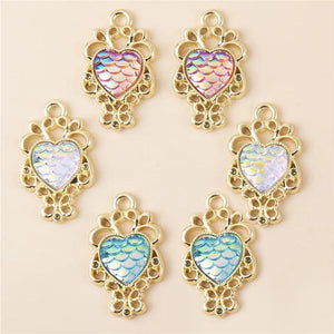 10Pcs Love Fish Scale Lace Alloy Charms Pendant Diy Heart-Shaped Scale Pendant