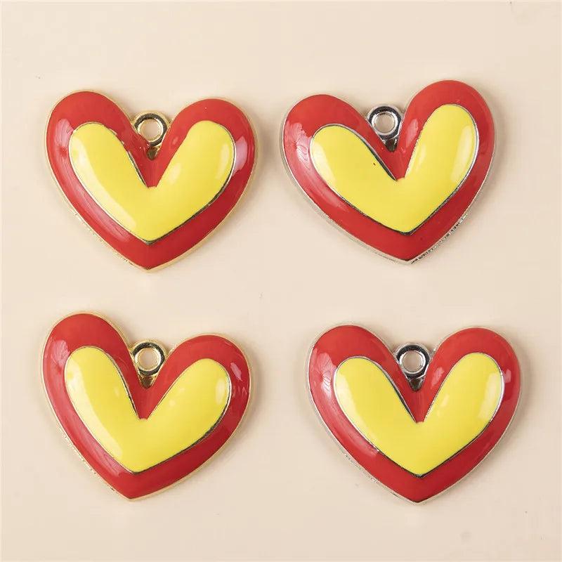10 Pcs Red Yellow Double Love Alloy Charms Pendants DIY Women Jewelry Making