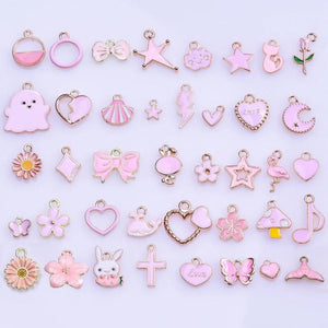40PCS Pink Mix Alloy Dripping Oil Charms - DIY Jewelry Finding Accessories