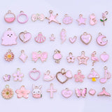 40PCS Pink Mix Alloy Dripping Oil Charms - DIY Jewelry Finding Accessories
