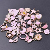 40PCS Pink Mix Alloy Dripping Oil Charms - DIY Jewelry Finding Accessories