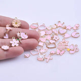 40PCS Pink Mix Alloy Dripping Oil Charms - DIY Jewelry Finding Accessories