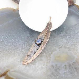Bronze Kyanite Feather Pendant Bohemia Antique Copper Inlaid Quartz Char