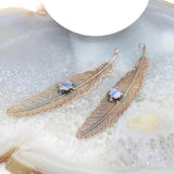 Bronze Kyanite Feather Pendant Bohemia Antique Copper Inlaid Quartz Char