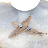 Bronze Kyanite Feather Pendant Bohemia Antique Copper Inlaid Quartz Char
