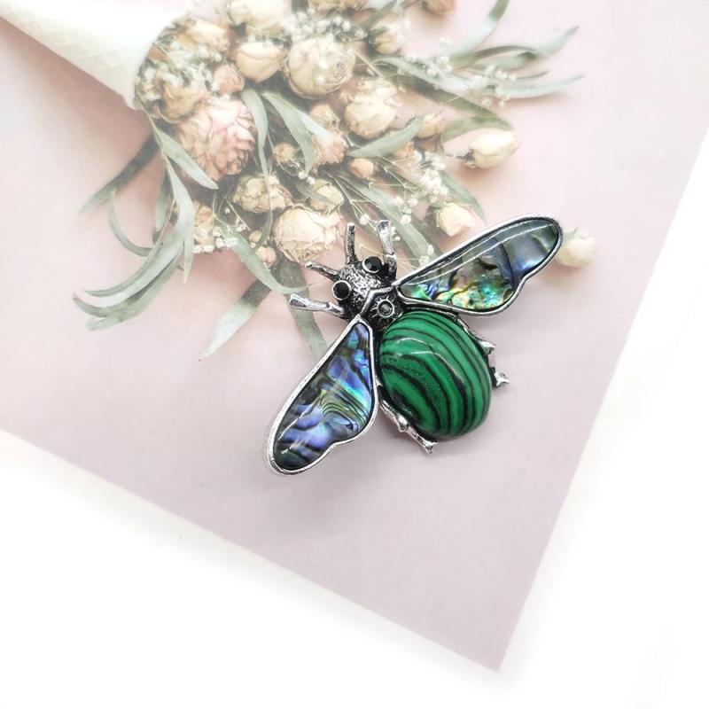 Dragonfly Shape Natural Stone Pendant Necklace Brooch