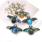 Dragonfly Shape Natural Stone Pendant Necklace Brooch