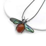 Dragonfly Shape Natural Stone Pendant Necklace Brooch