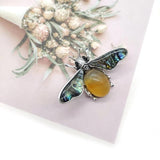 Dragonfly Shape Natural Stone Pendant Necklace Brooch