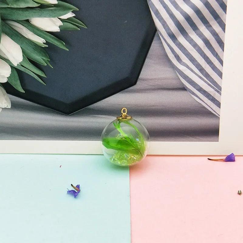 10pcs Feather Rhinestone Ball Charms Glass Pendants Fit Earring Hair Jewelry