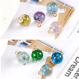 10pcs 16*16mm Crystal Glass Dried Flowers Ball Charms Earring Pendant