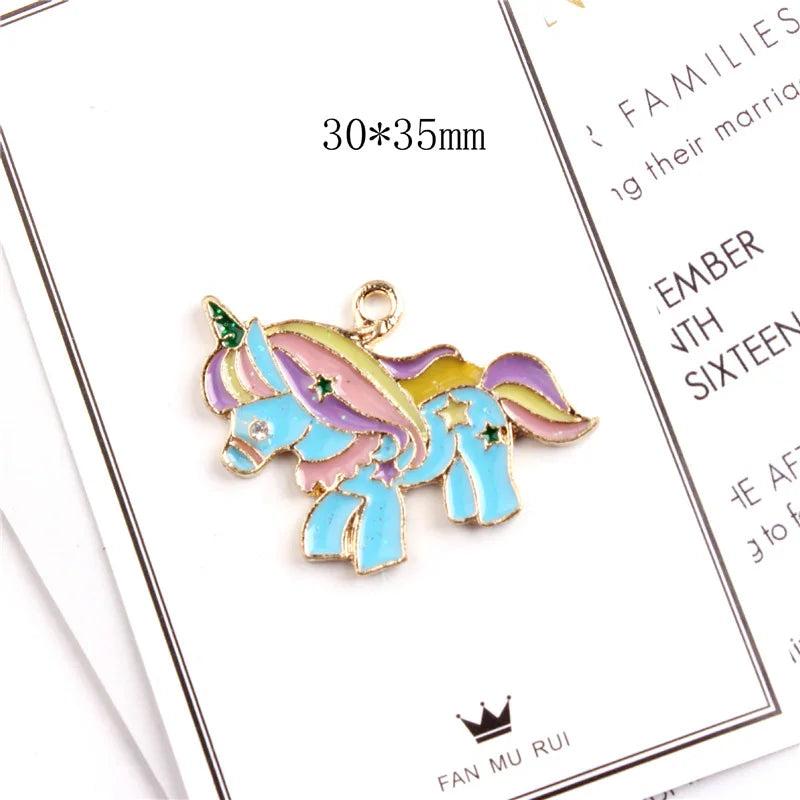 10 Unicorn Enamel Charms Bracelet Pendant Rainbow DIY Earring YZ136