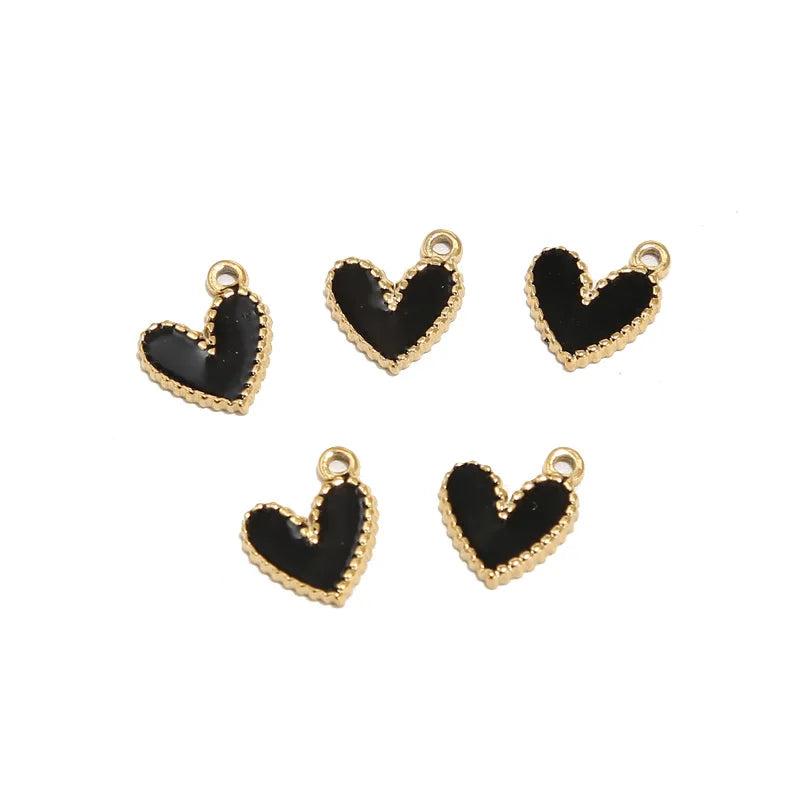 6pcs Plated 10*12mm Enamel Heart Pendants for DIY Necklaces