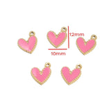 6pcs Plated 10*12mm Enamel Heart Pendants for DIY Necklaces