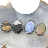Soldered Bronze Bezel Stone Vintage Pendant Necklace