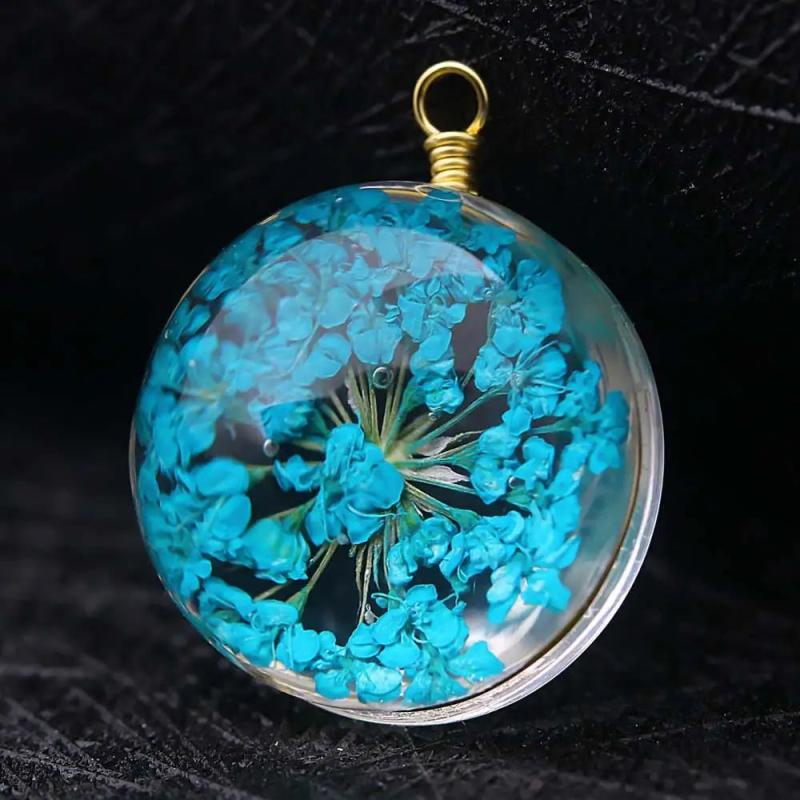 Crystal Ball Dried Flower Pendant Charm Necklace