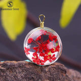 Crystal Ball Dried Flower Pendant Charm Necklace