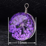 Crystal Ball Dried Flower Pendant Charm Necklace
