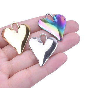 5pcs Stainless Steel Lock Charms Rainbow Heart Pendant Jewelry Making
