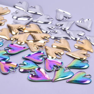 5pcs Stainless Steel Lock Charms Rainbow Heart Pendant Jewelry Making