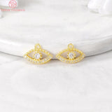 6PCS 9x14MM Eye Charm Pendants for DIY Jewelry Making - 24K Brass with Zircon