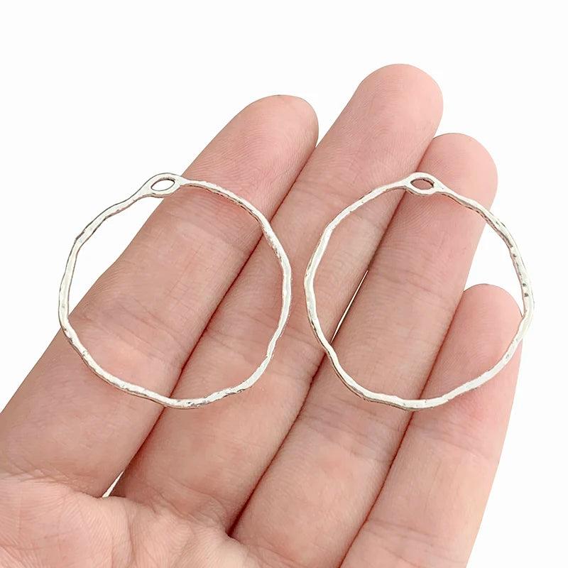 30 Antique Silver Irregular Round Charms Pendants for Earrings