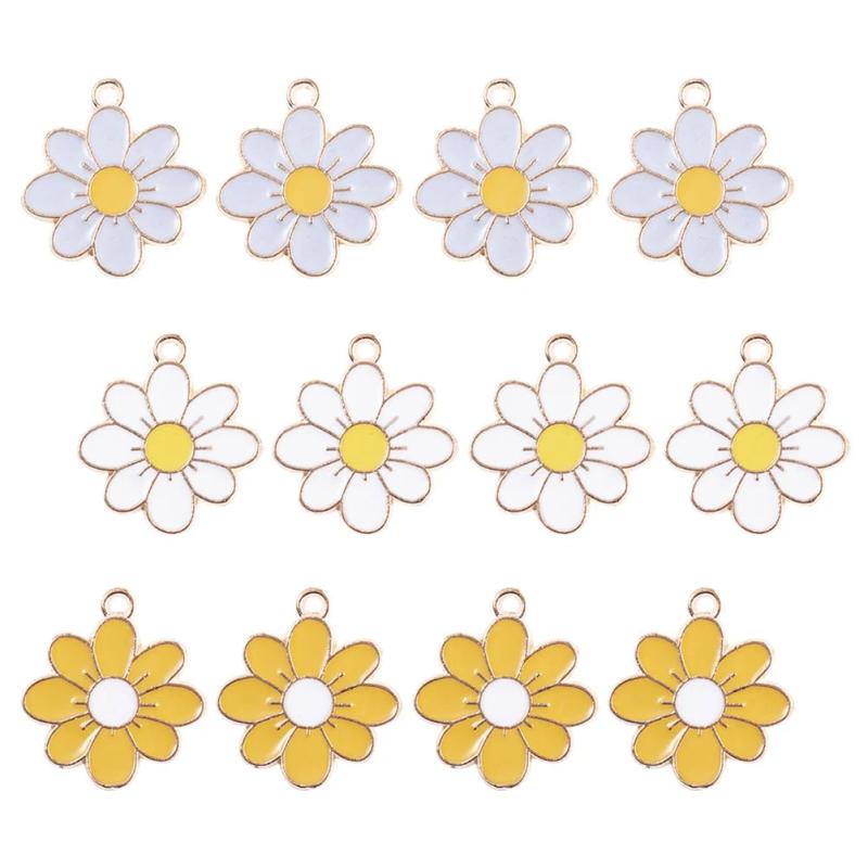 Daisy Flower Pendant Charm Jewelry Enamel Pendants Keychain Necklace