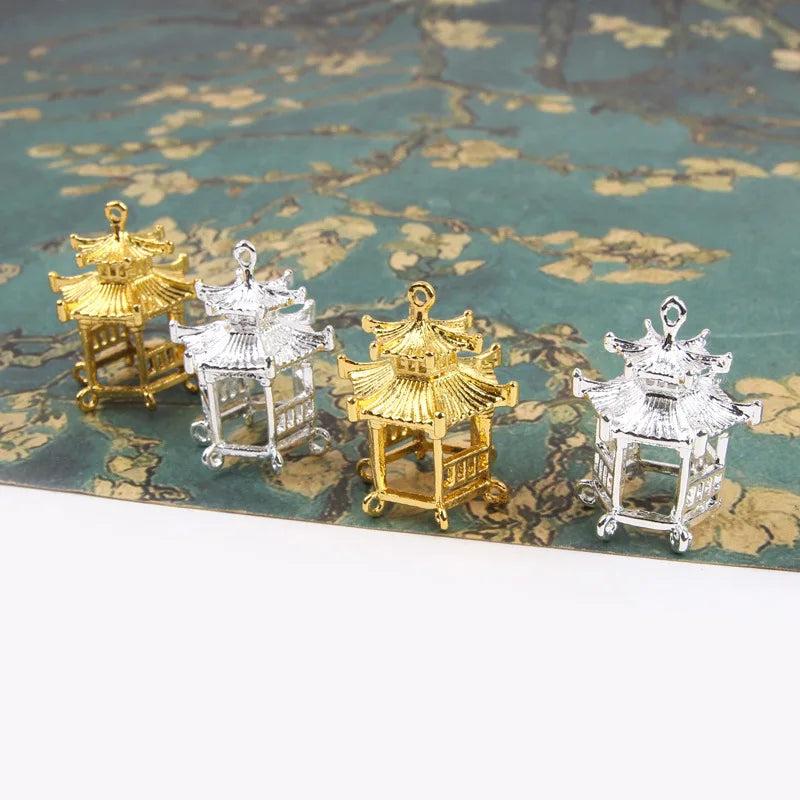 10Pcs 3D Chinese Architecture Alloy Charms Jewelry Making DIY Finding