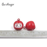 Enamel Daruma Jingle Bell Charms Bracelet Necklace Pendant Jewelry