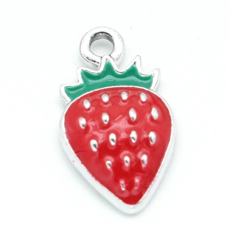 20Pcs Small Strawberry Charms Enamel Pendants Jewelry Making