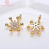 4PCS 8.5x12MM 24K Plated Brass Zircon Snowflake Flower Charms Pendants