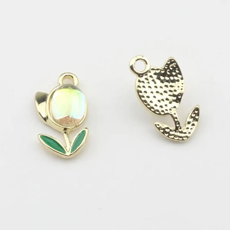 Zinc Alloy Tulip Flower Zircon Charms 10pcs/lot DIY Necklace Making