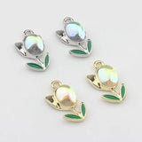 Zinc Alloy Tulip Flower Zircon Charms 10pcs/lot DIY Necklace Making