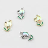 Zinc Alloy Tulip Flower Zircon Charms 10pcs/lot DIY Necklace Making
