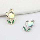 Zinc Alloy Tulip Flower Zircon Charms 10pcs/lot DIY Necklace Making