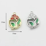 Enamel Flower Rose Charm 10pcs/lot DIY Necklace Making